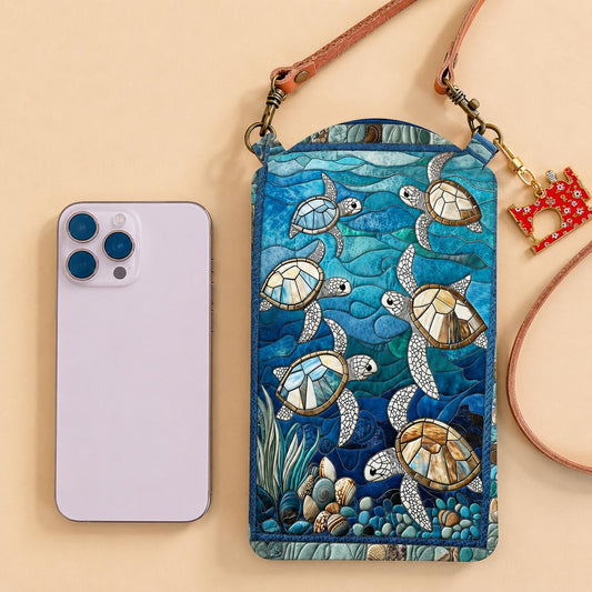 Sea Turtle Quilted Slim Phone Crossbody Bag LD13