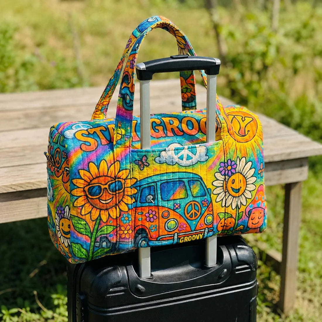 Stay Groovy Quilted Travel Bag with Trolley Sleeve LD01