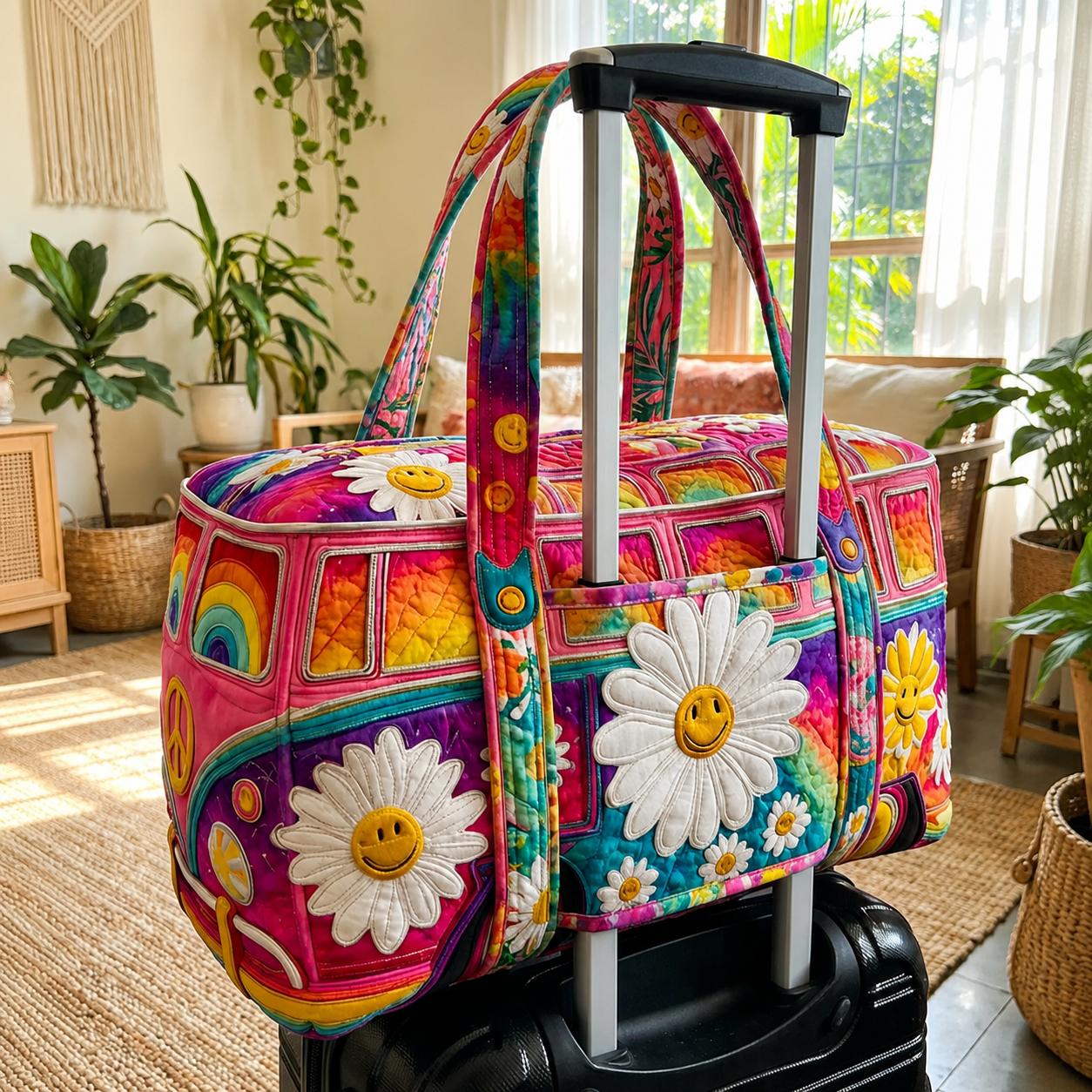 Hippie Flower Quilted Travel Bag with Trolley Sleeve LD02