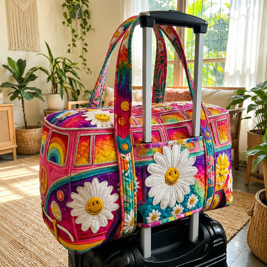 Hippie Flower Quilted Travel Bag with Trolley Sleeve LD02