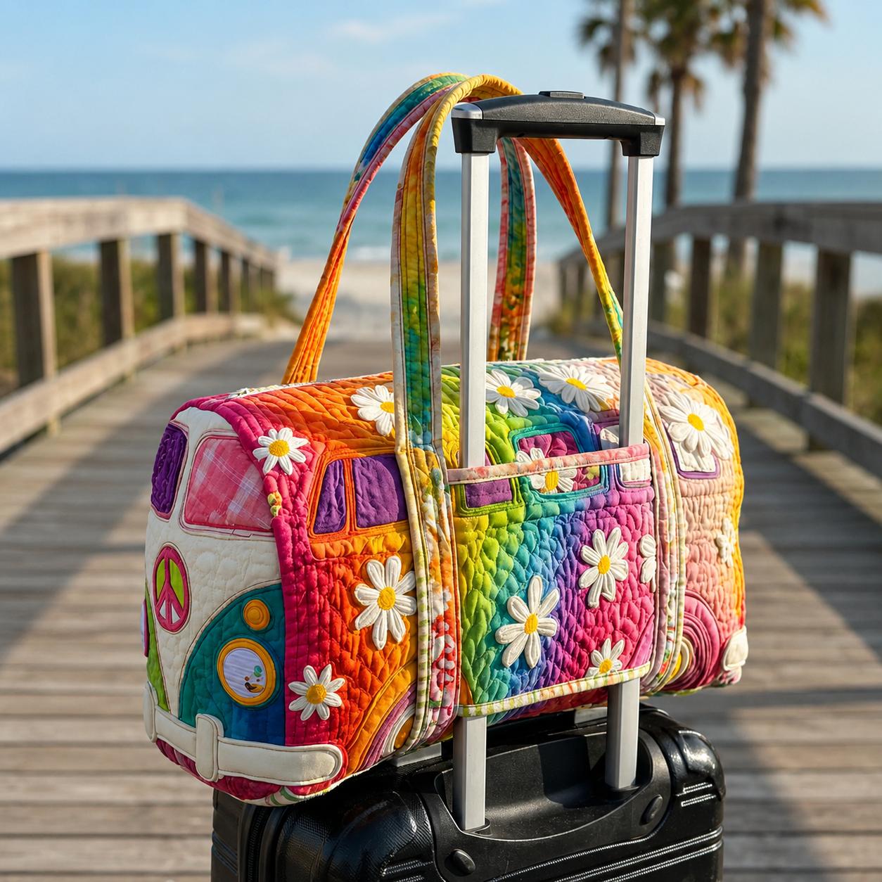 Rainbow Daisy Floral Quilted Travel Bag with Trolley Sleeve LD04