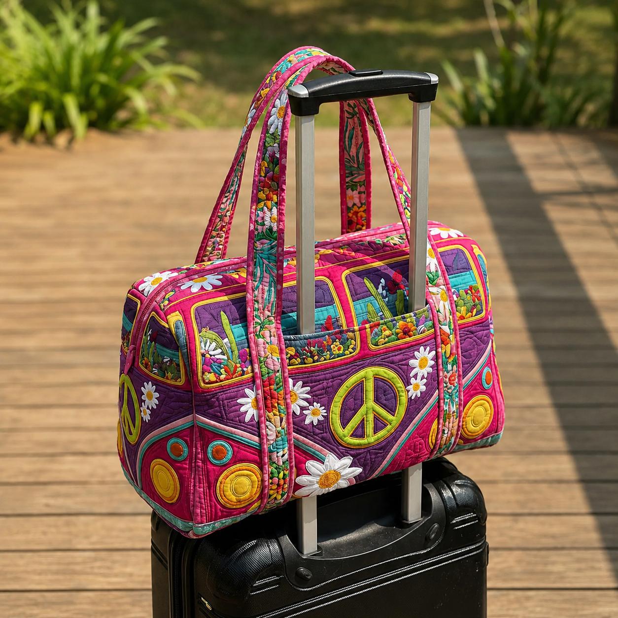 Flower Rainbow Quilted Travel Bag with Trolley Sleeve LD05