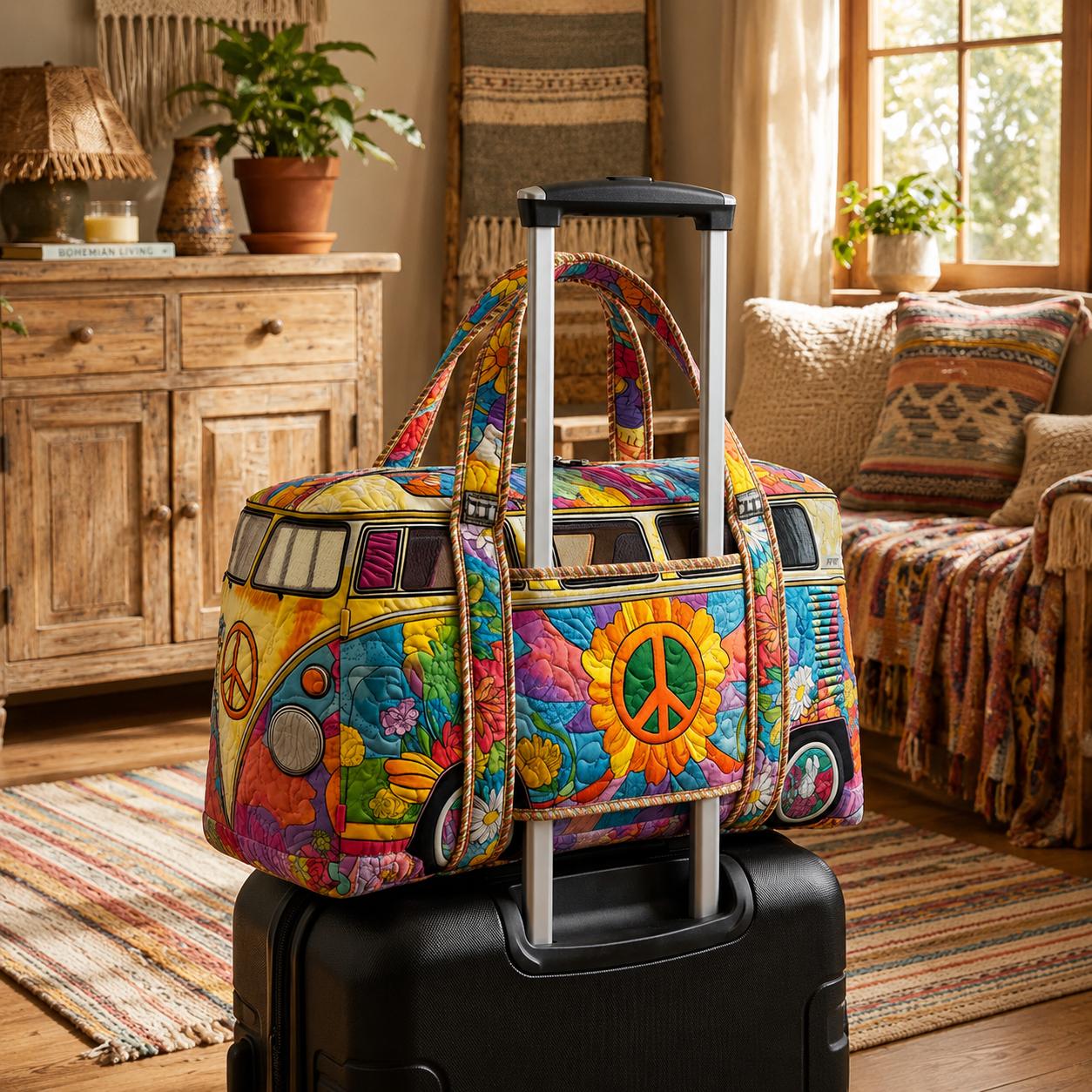 Hippie Camper Van Quilted Travel Bag with Trolley Sleeve LD06