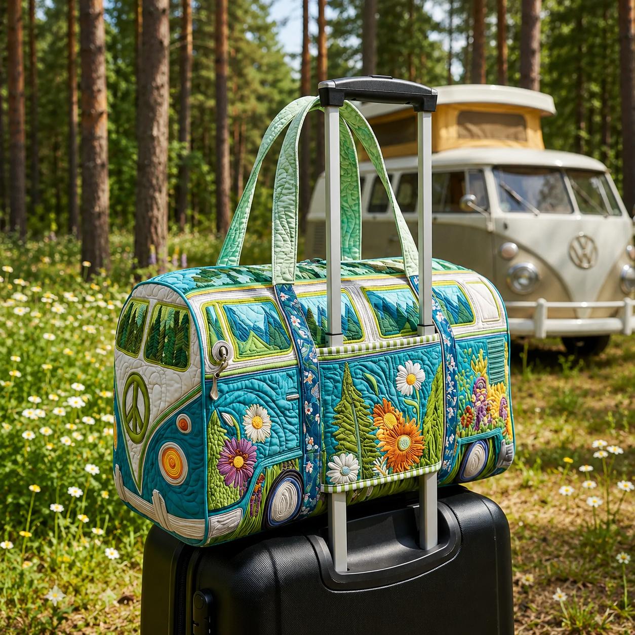 Hippie Van Quilted Travel Bag with Trolley Sleeve LD10