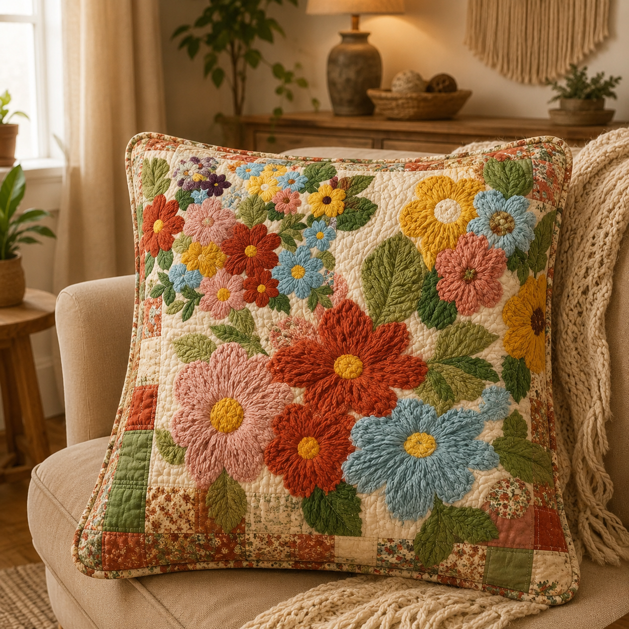 Retro Daisy Quilted Pillow Cover QV09