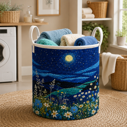 Starry Night Wildflower  Quilted Laundry Basket QV33