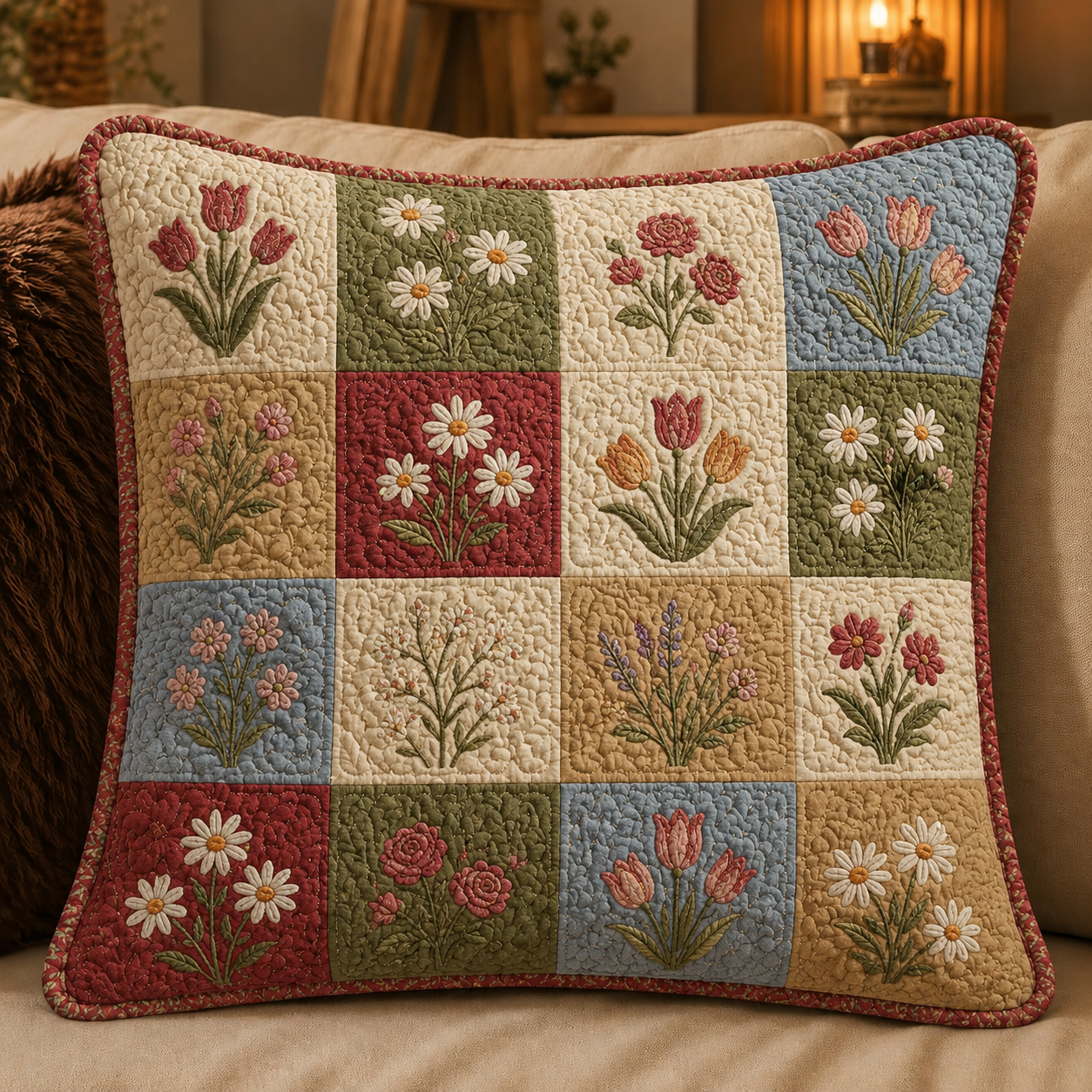 Cottage Patch Story Quilted Pillow Cover QV10