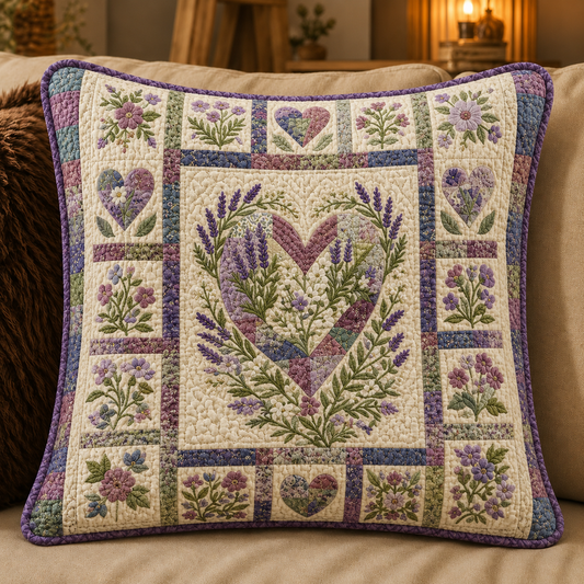 Lavender Floral Quilted Pillow Cover  QV01