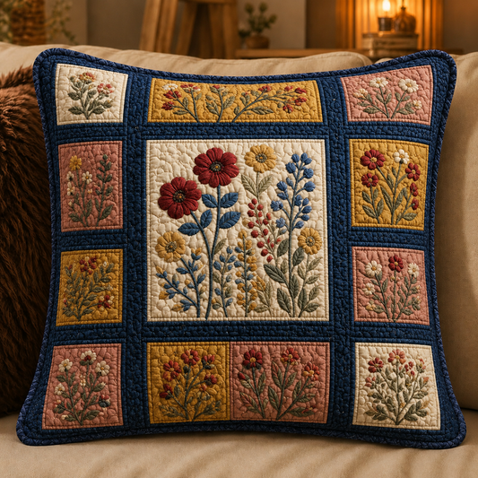 Boho Floral  Quilted Pillow Cover QV02