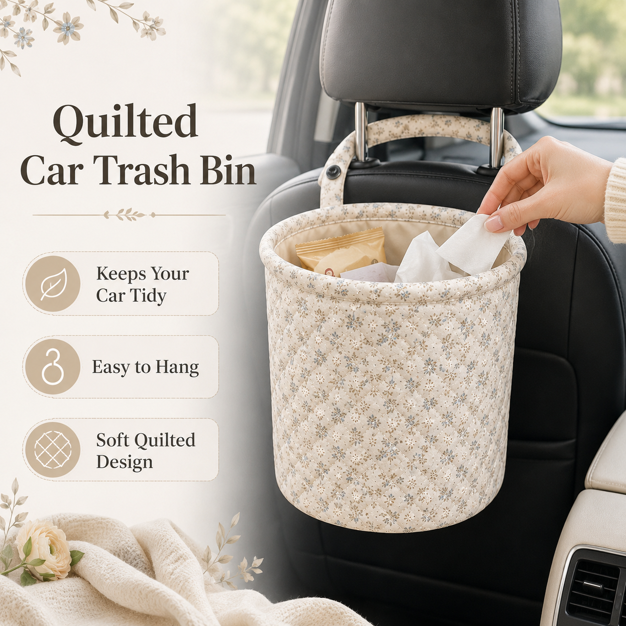 American Flag Patchwork Quilted Car Trash Bin TP01