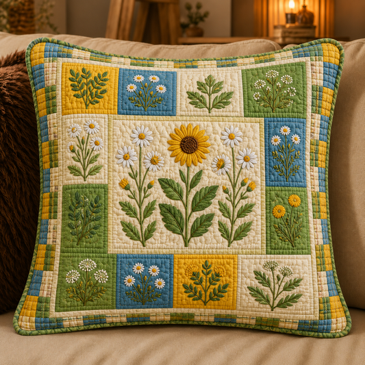 Sunflower Meadow  Quilted Pillow Cover QV03