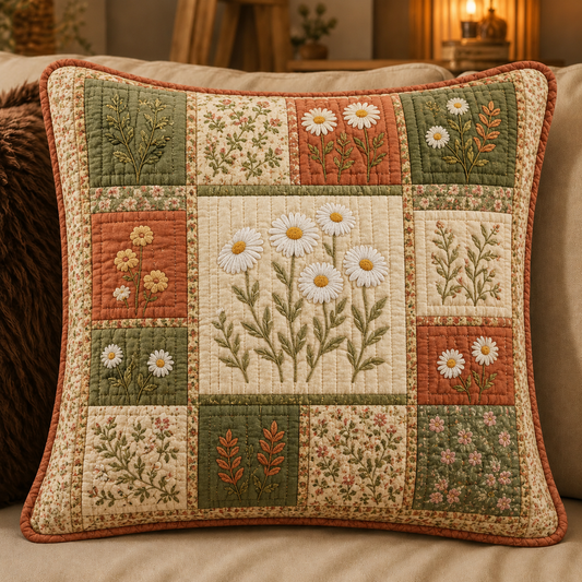 Cottagecore Daisy  Quilted Pillow Cover QV08