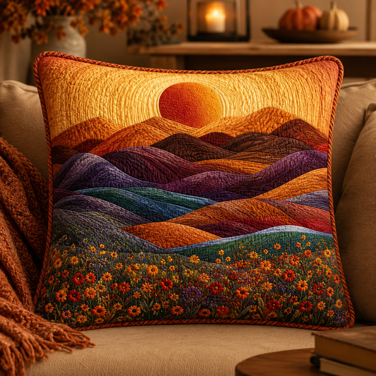Sunset Mountain Quilted Pillow Cover QV14
