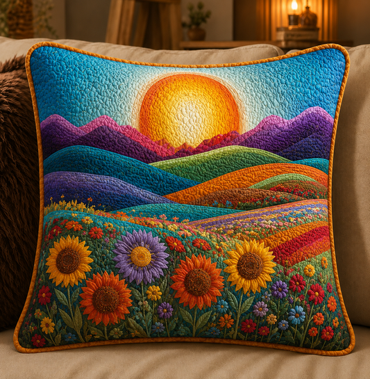 Sunflower Landscape Quilted Pillow Cover QV15
