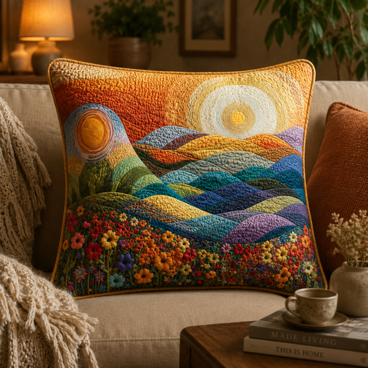 Sunlit Wildflower Meadow Quilted Pillow Cover QV20