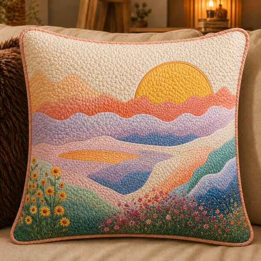 Boho Landscape Quilted Pillow Cover QV23
