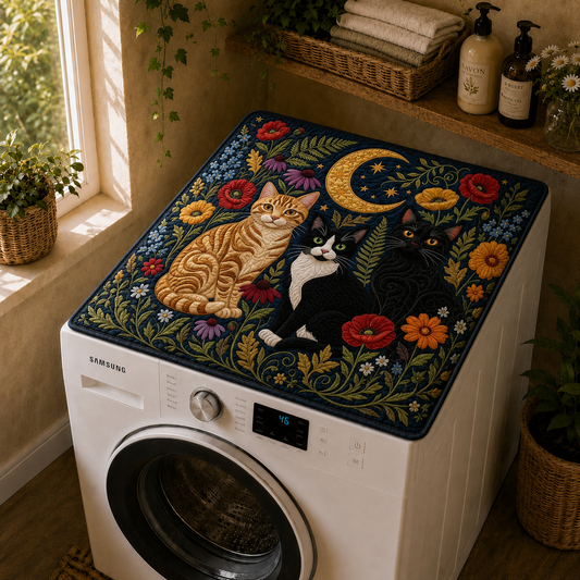 Floral Cat Quilted Washing Machine Cover QV02QLTWMC