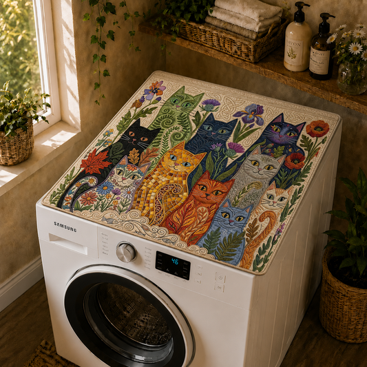 Boho Floral Cat Quilted Washing Machine Cover QV03QLTWMC