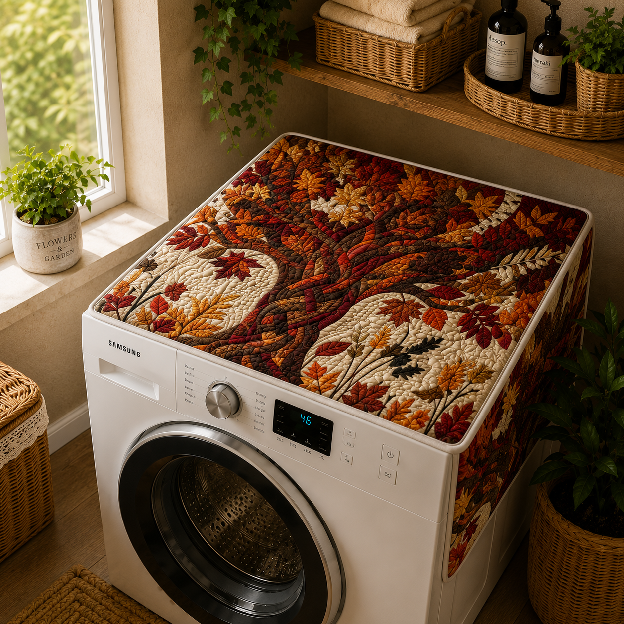 Autumn Leaves Quilted Washing Machine Cover QV09QLTWMC