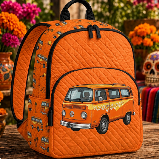 Orange Vintage Camper Quilted Backpack HT02