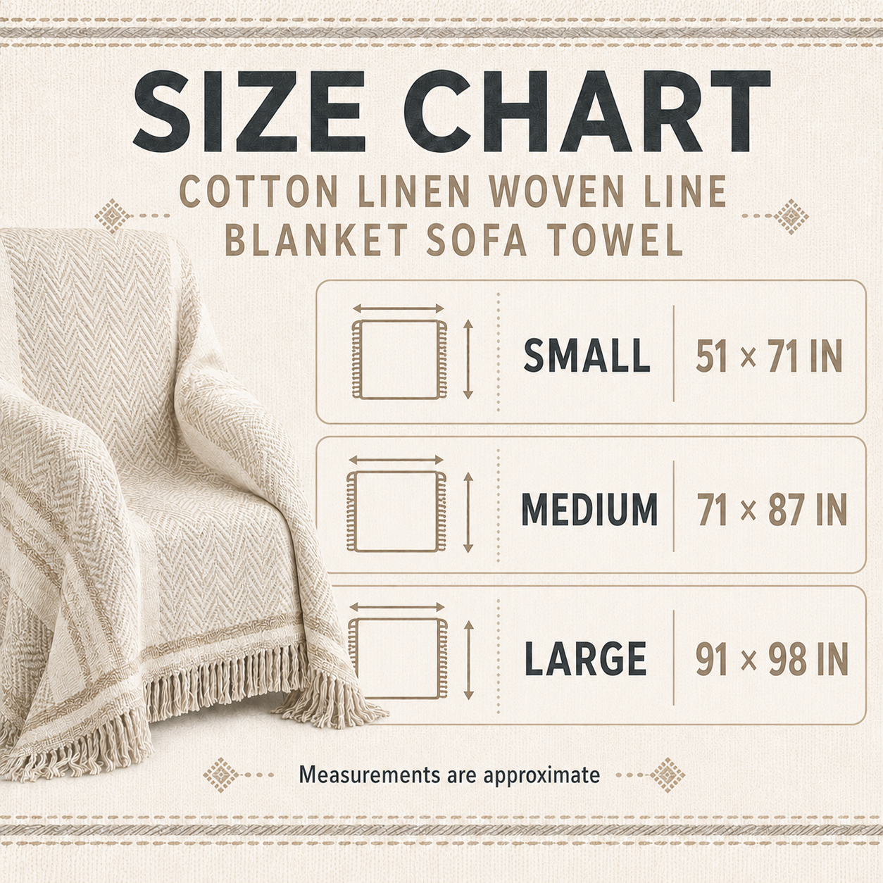 Boho Cotton Linen Woven Line Blanket Sofa Towel