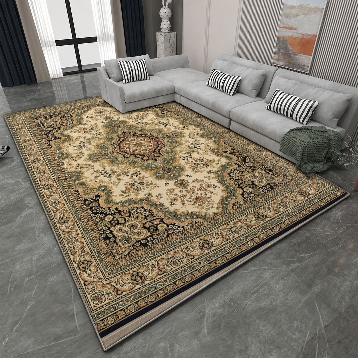 Green Vintage Medallion Persian Area Rug LD2