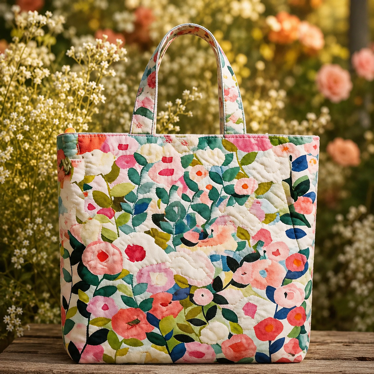 Watercolor Flower Quilted Tote Bag QV17