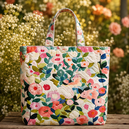 Watercolor Flower Quilted Tote Bag QV17