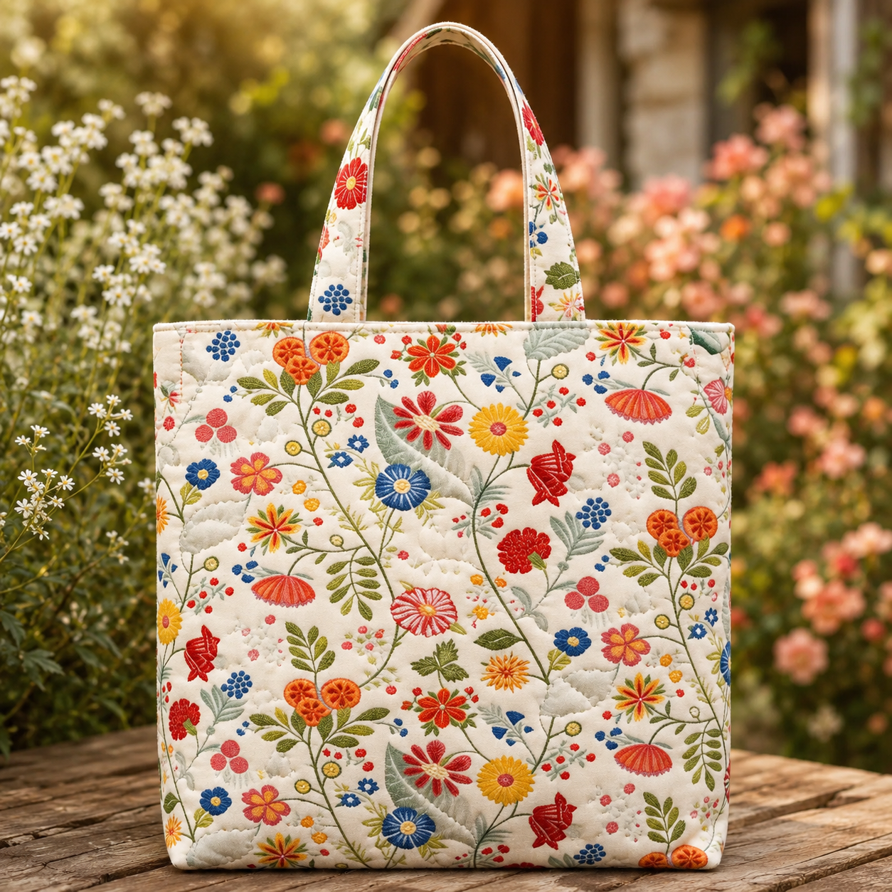 Aesthetic Botanical Quilted Tote Bag QV16