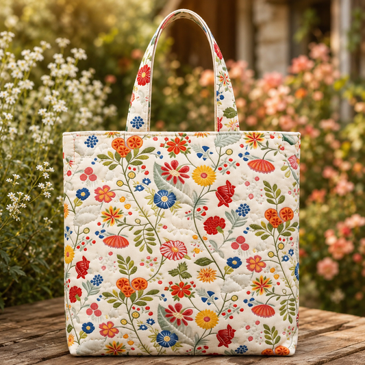 Aesthetic Botanical Quilted Tote Bag QV16