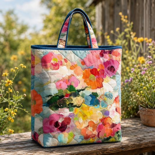 Floral Pattern Quilted Tote Bag QV14