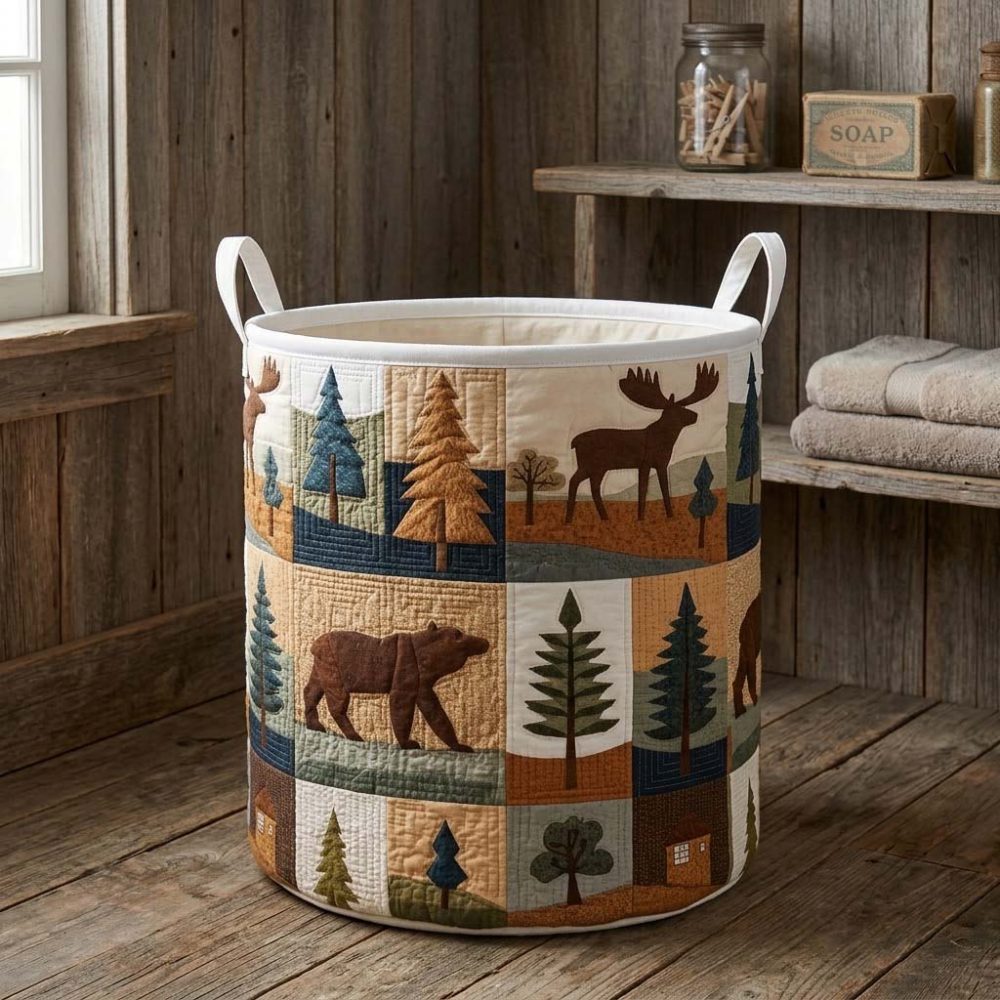 Camping Vibe Quilted Laundry Basket