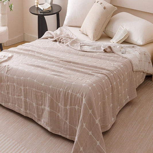 Caramel Plaid Breathable Cotton 3 Layer Gauze Quilt LD31