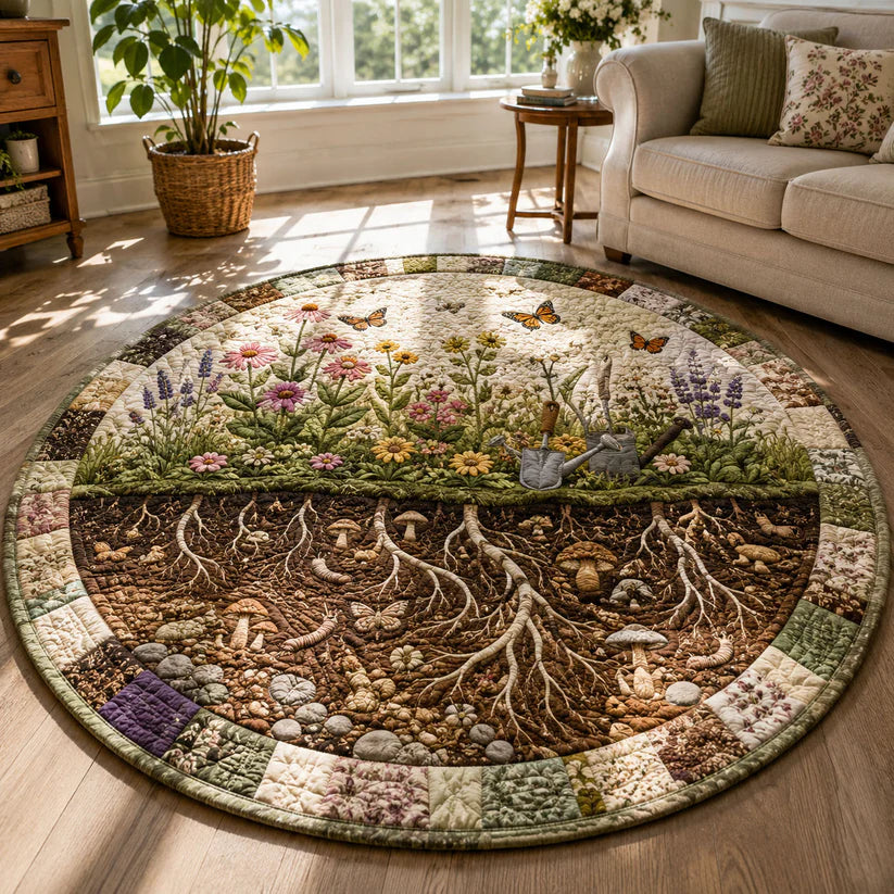 Secret Garden Roots Quilted Round Rug QV01