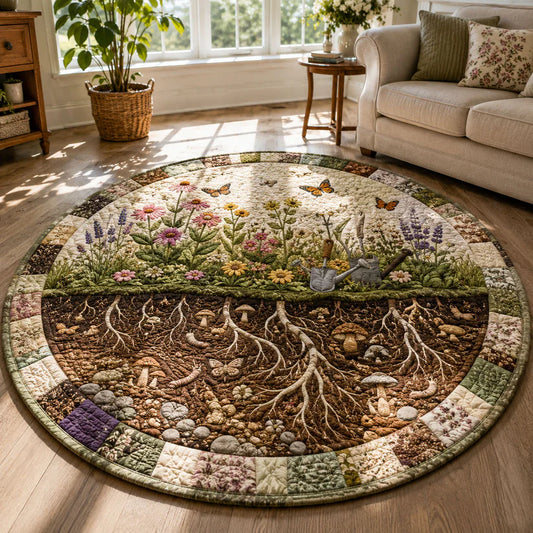 Secret Garden Roots Quilted Round Rug QV01