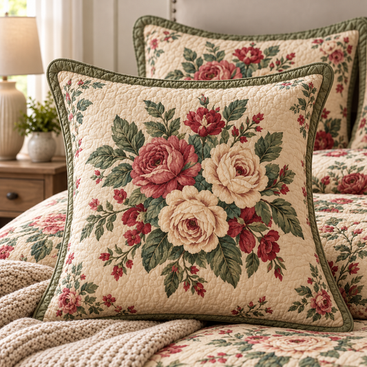 Vintage Rose Garden Quilted Pillow Cover LD221QLTPLC