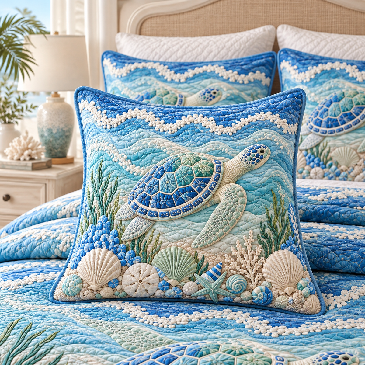 Under the Sea Turtle Quilted Pillow Cover TP141QLTPLC