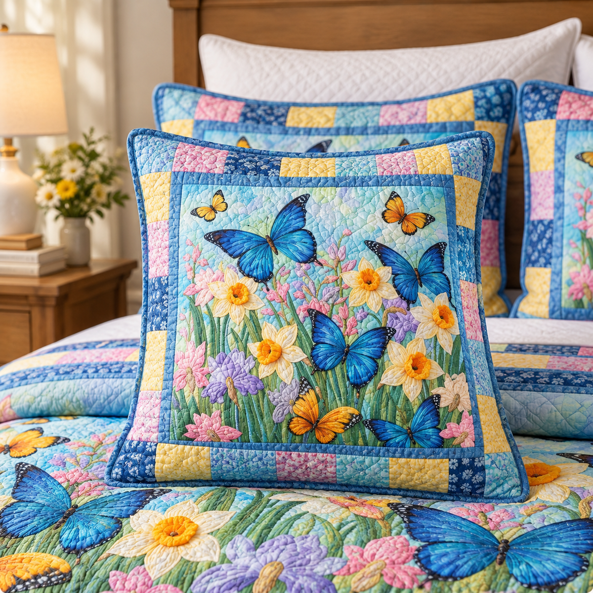 Spring Meadow Butterfly Quilted Pillow Cover QV119QLTPLC