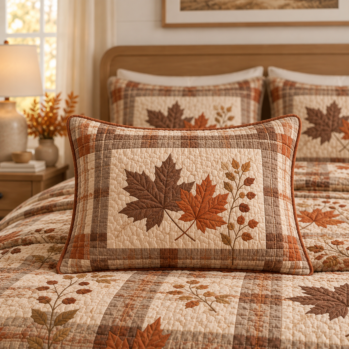 Autumn Maple Leaf Plaid Quilted Pillow Cover LD195QLTPLC