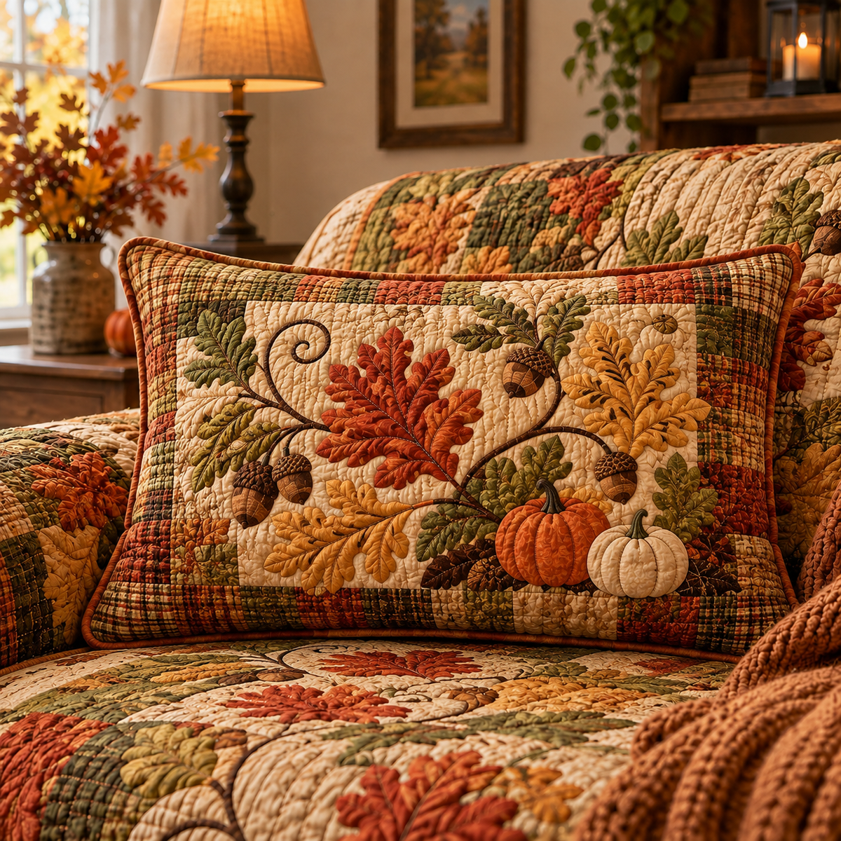 Autumn Harvest Tapestry Quilted Pillow Cover QV67QLTPLC