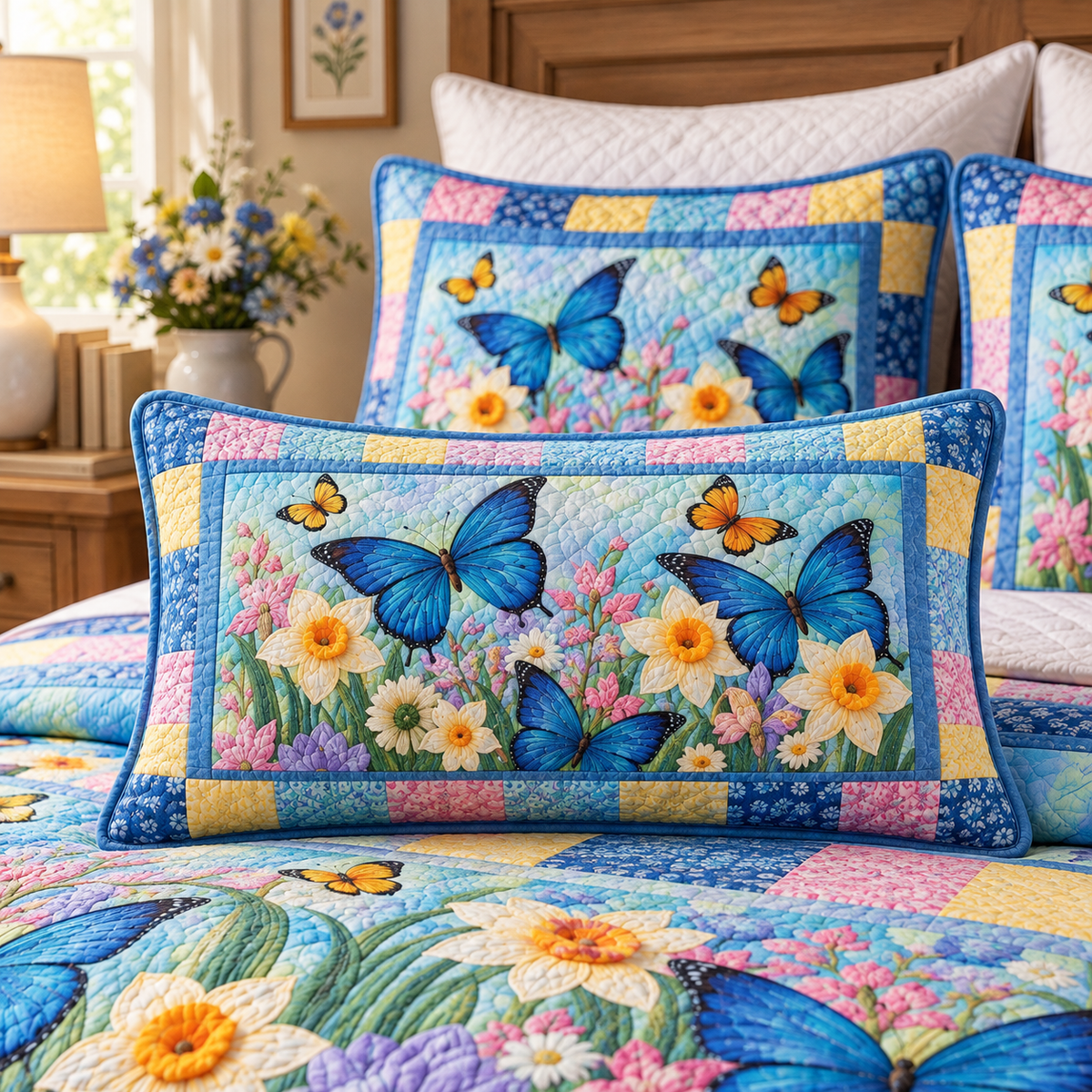 Spring Meadow Butterfly Quilted Pillow Cover QV119QLTPLC