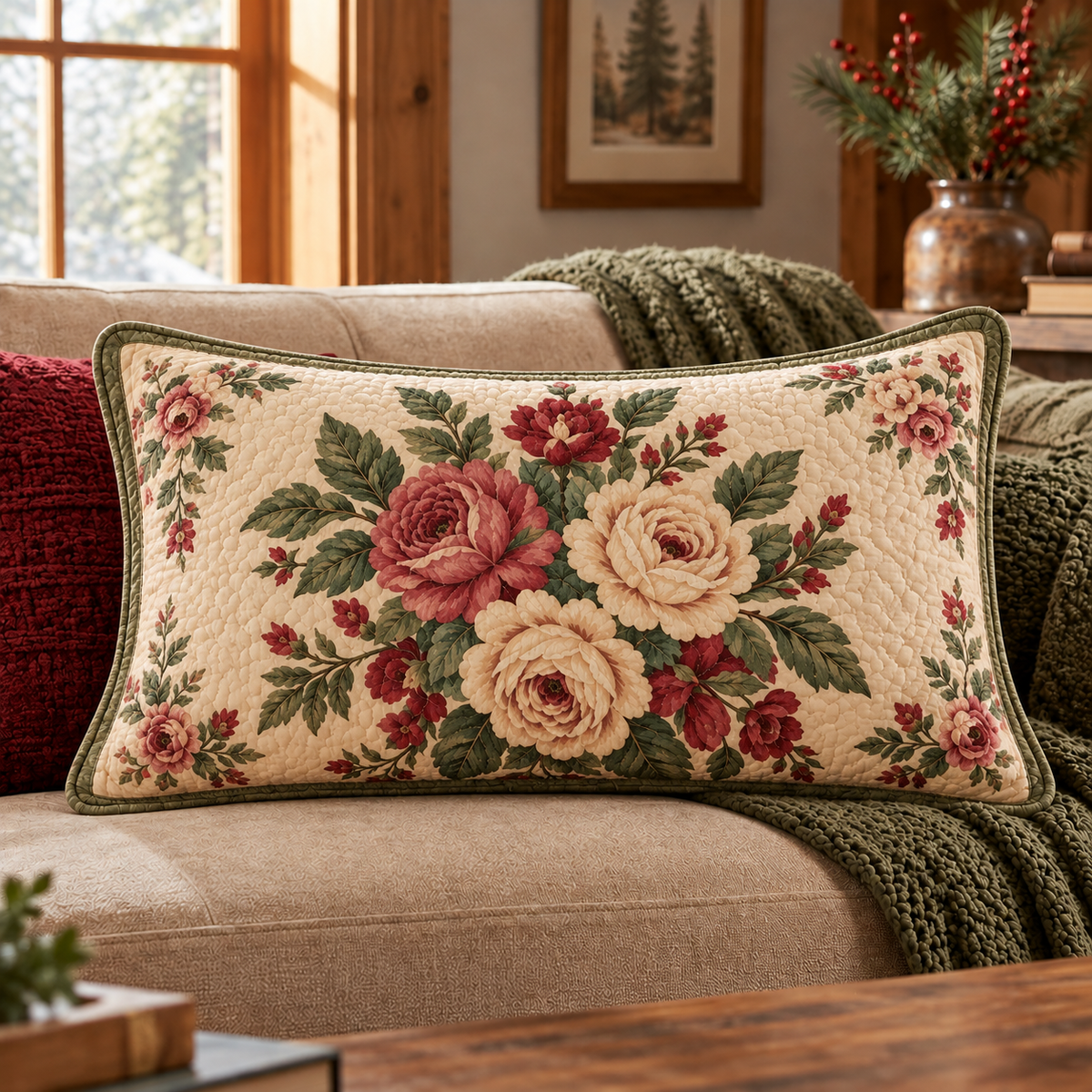 Vintage Rose Garden Quilted Pillow Cover LD221QLTPLC
