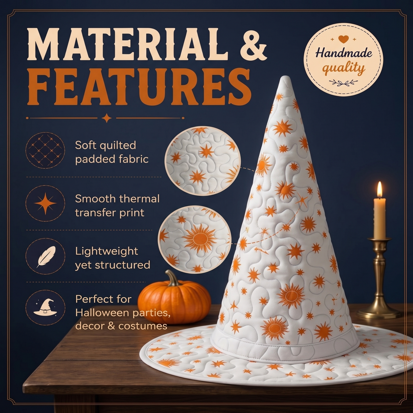 Ghost & Pumpkin Pattern Quilted Halloween Hat LD03