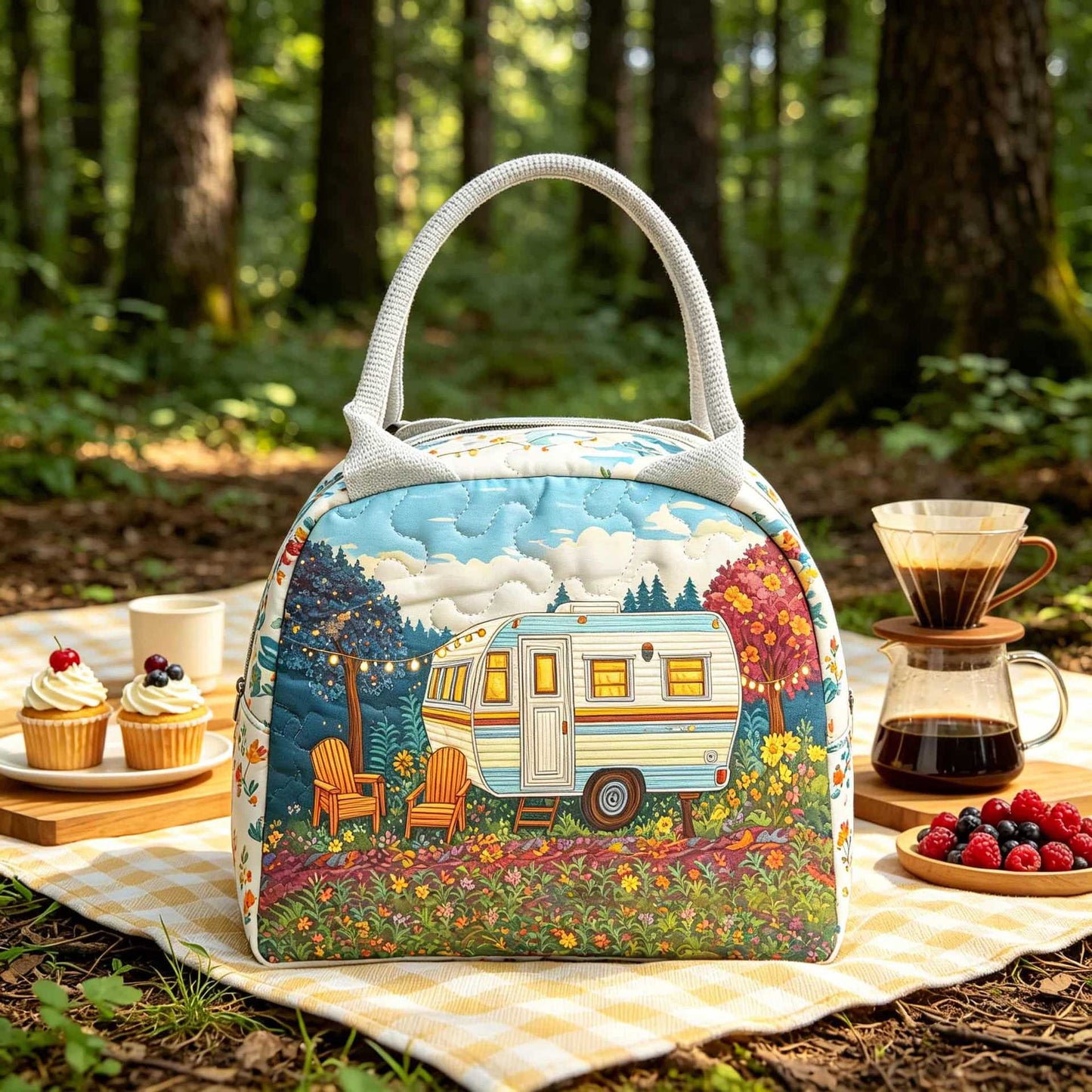 Camping Trailer Quilted Lunch Bag LD01