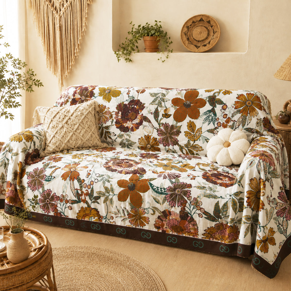 Pastoral Style Plant Flower Cotton Woven Blanket Sofa Towel EM23