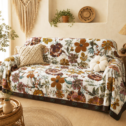 Pastoral Style Plant Flower Cotton Woven Blanket Sofa Towel EM23