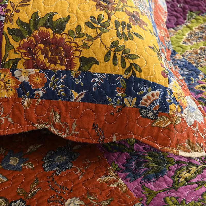 Vintage Floral Patchwork Cotton Handmade Quilt Set EM9