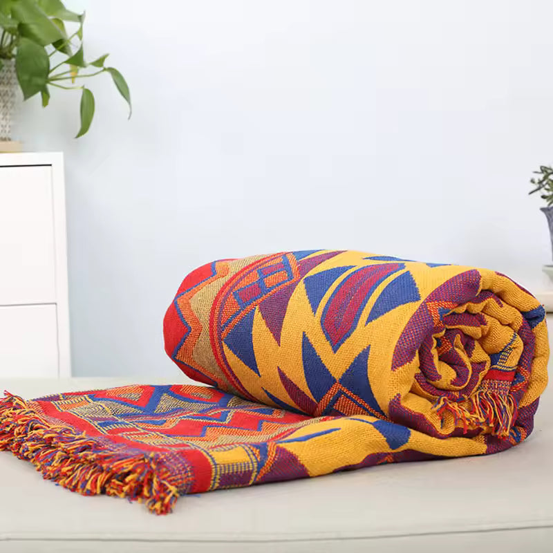 Boho Cotton Linen Woven Line Blanket Sofa Towel