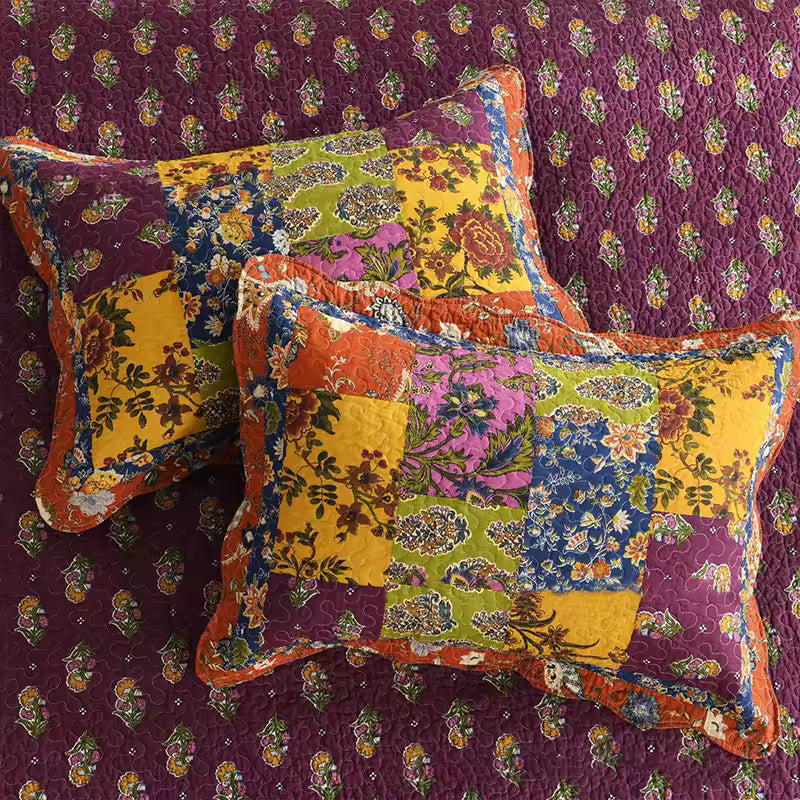 Vintage Floral Patchwork Cotton Handmade Quilt Set EM9