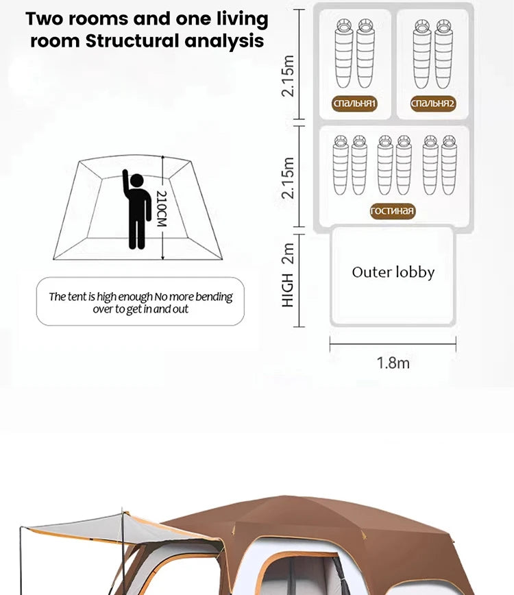 Sonuto™ Haven 8P Cabin Tent – 2 Rooms + 1 Living Space